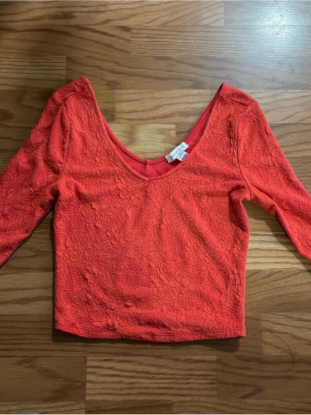 Ambiance Off The Shoulder Coral-Red Textured Scoop Neck Quarter Sleeve Top